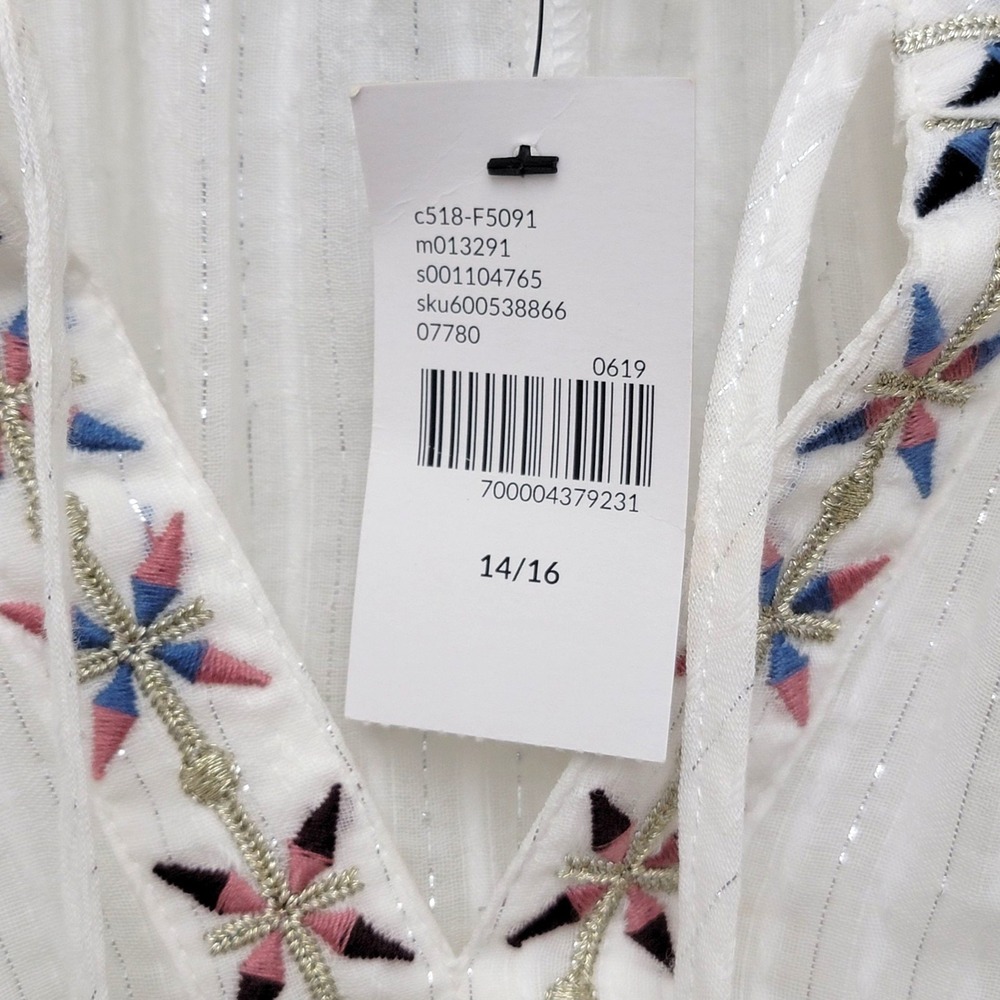 Lane Bryant Size 14/16 Embroidered Peasant Blouse White Boho Tassel Top‎ New - Picture 13 of 16